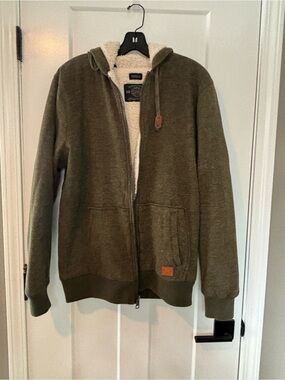 Buffalo David Bitton Olive Zip-Up Sherpa Hoodie large new